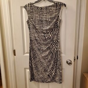 Lauren Ralph Lauren Ruched Side Sheath Dress sz 10 Black White Career Office